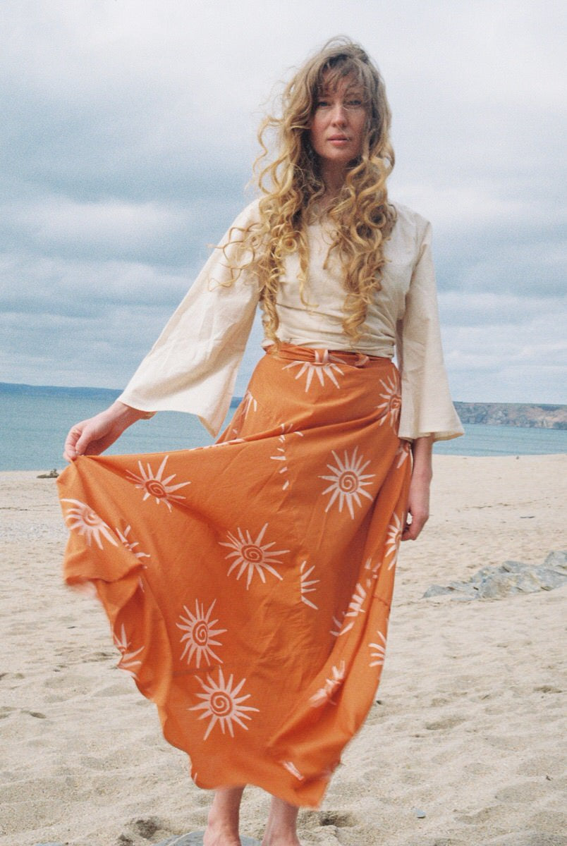 Pre-order • Maxi Wrap Skirt - Sun Swirl Clementine