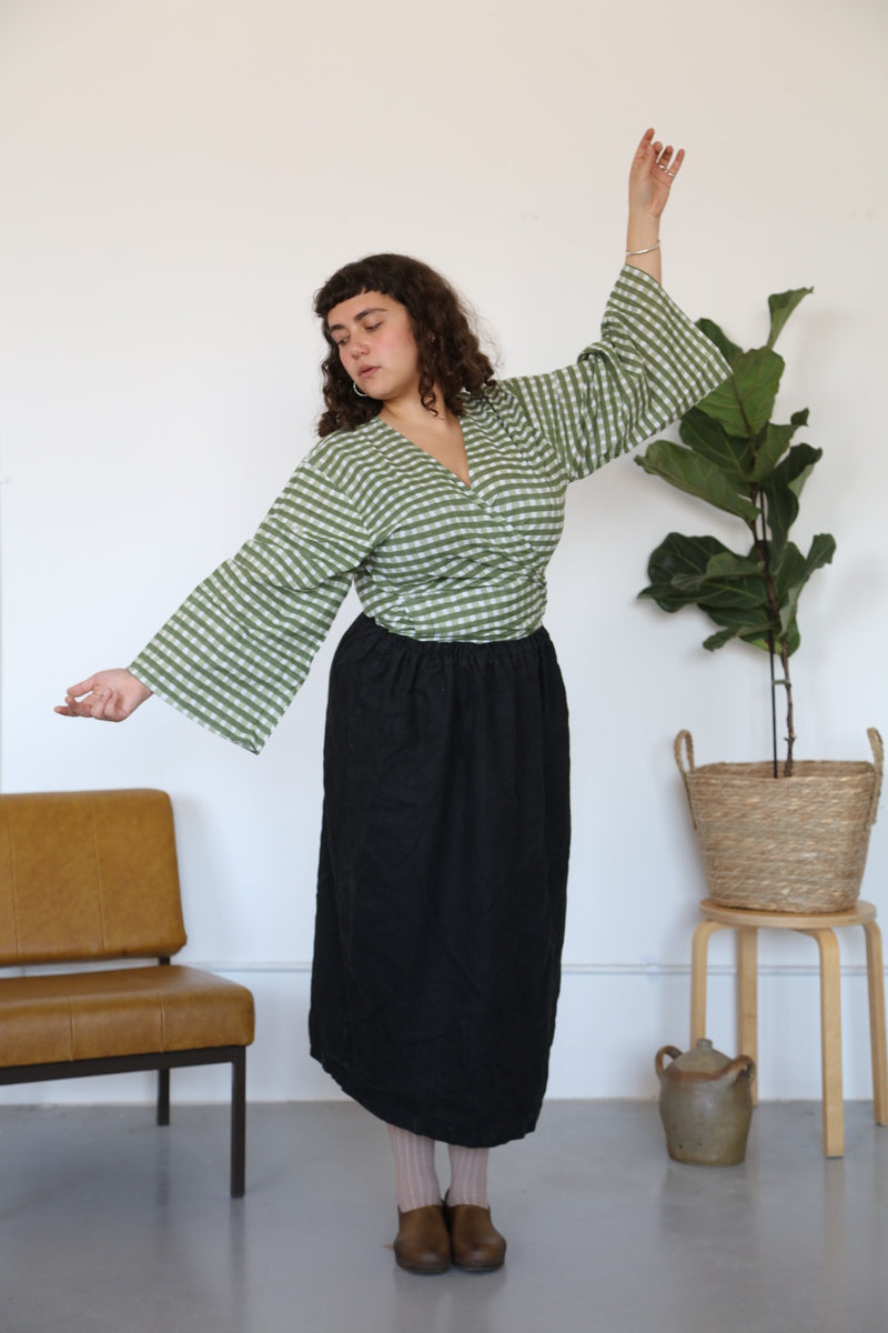 NEW IN • Wrap Top - Gingham Pea