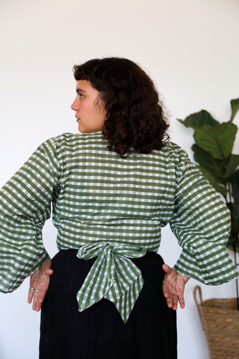 NEW IN • Wrap Top - Gingham Pea