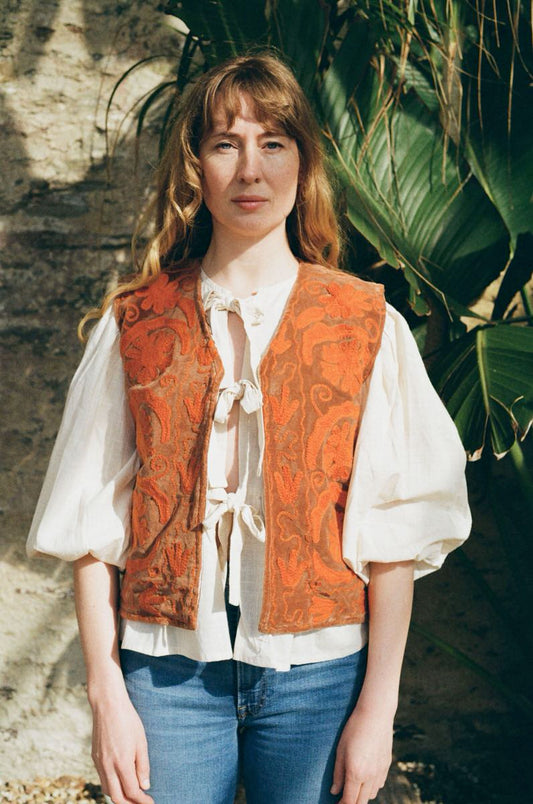 Folk Embroidered Waistcoat - Russet