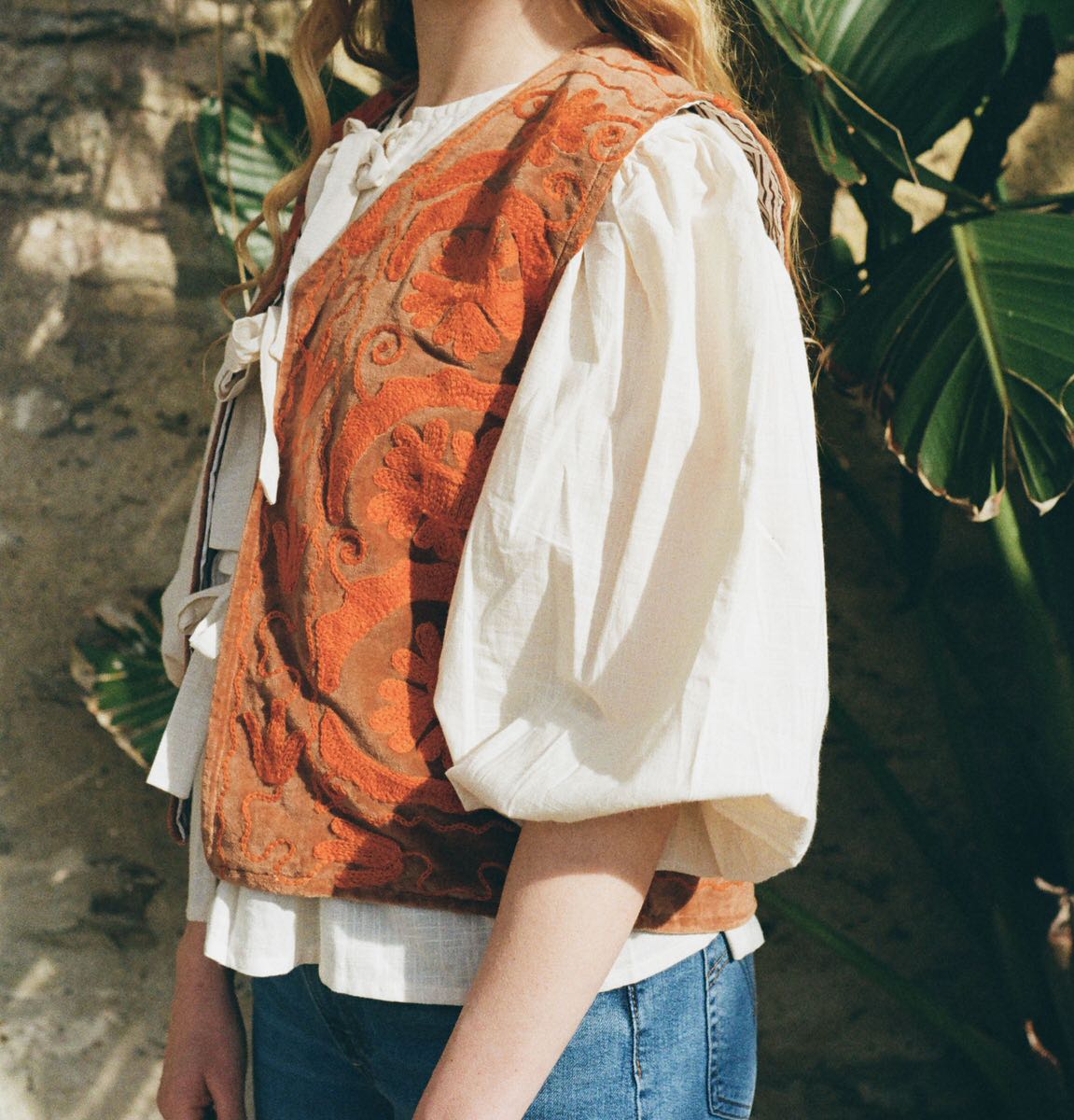 Folk Embroidered Waistcoat - Russet