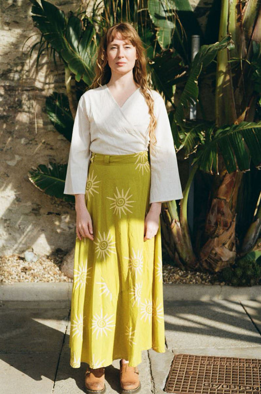 Pre-order • Maxi Wrap Skirt - Sun Swirl Pistachio