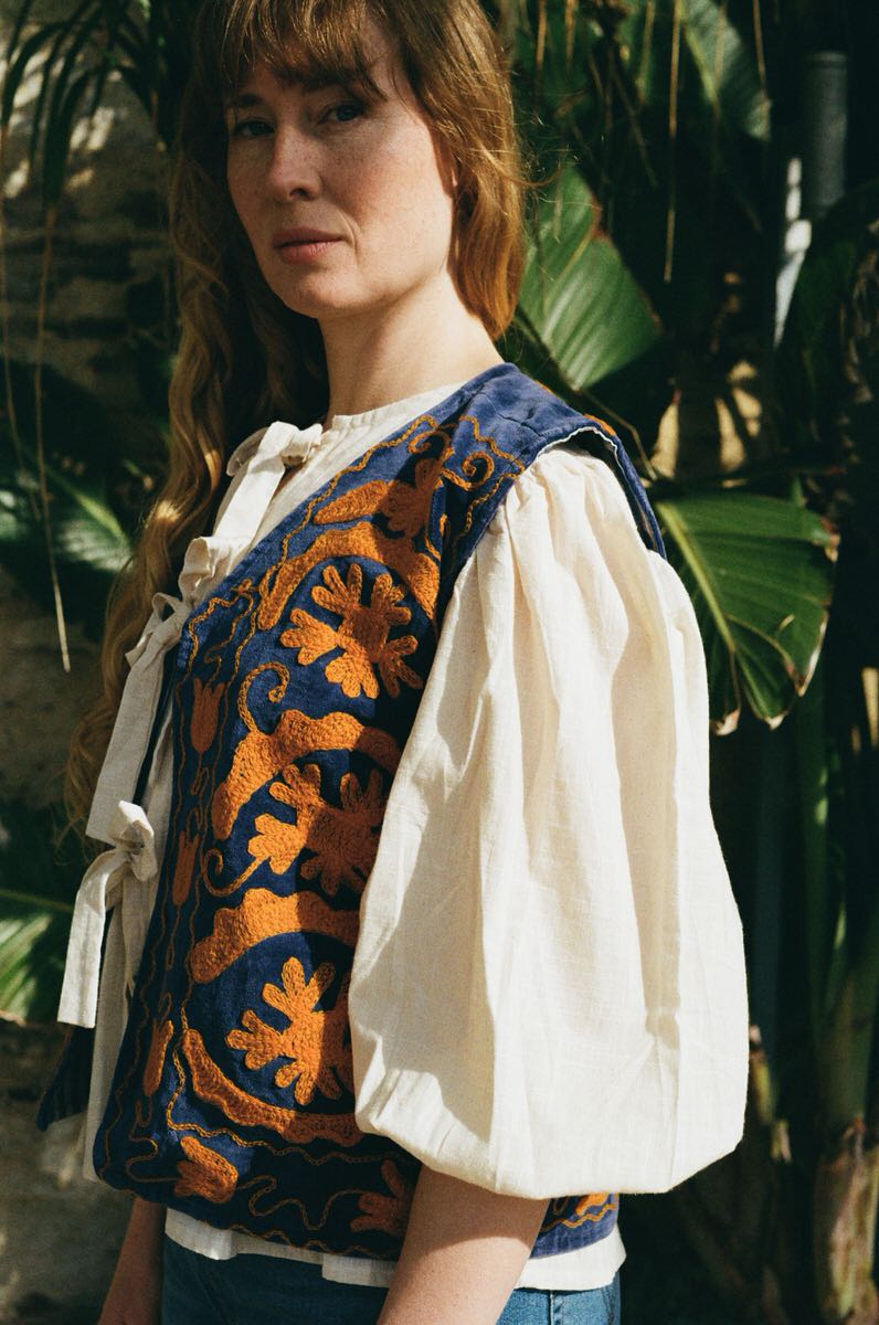 Folk Embroidered Waistcoat - Iris Blue
