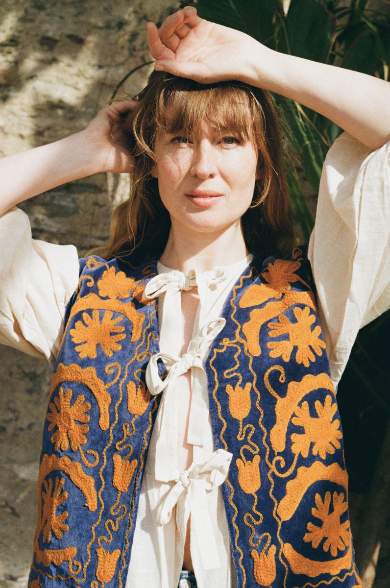 Folk Embroidered Waistcoat - Iris Blue