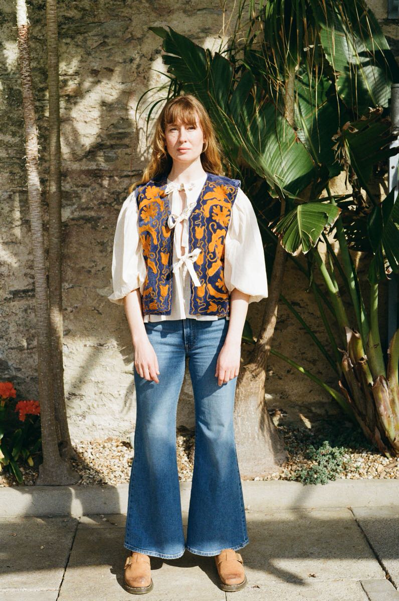 Folk Embroidered Waistcoat - Iris Blue
