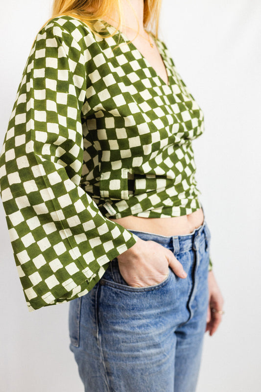 NEW IN • Wrap Top - Green Checkers