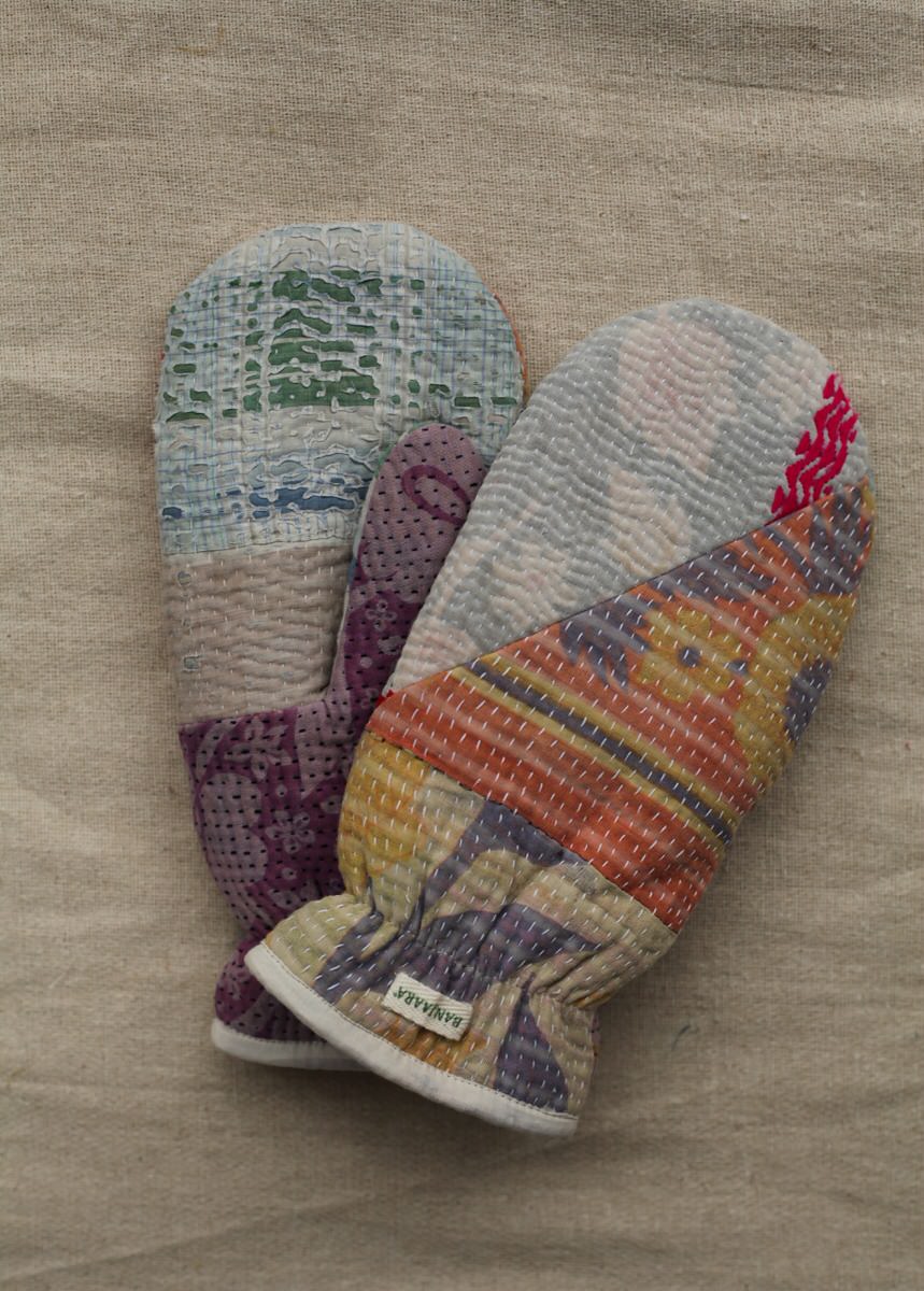 Kantha Mittens