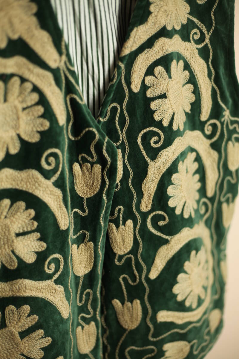 Folk Embroidered Waistcoat - Green